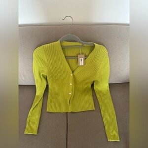 Aritzia Lime Green Ribbed Cardigan